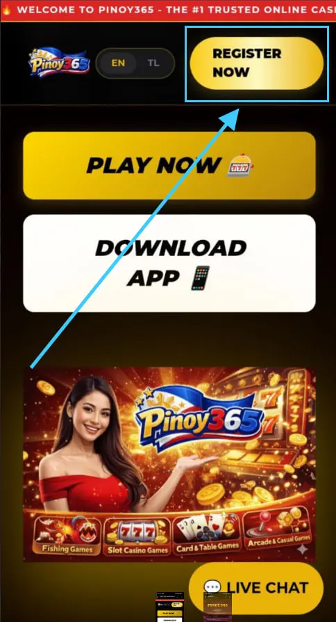 Clicking the Register Now button on PINOY365